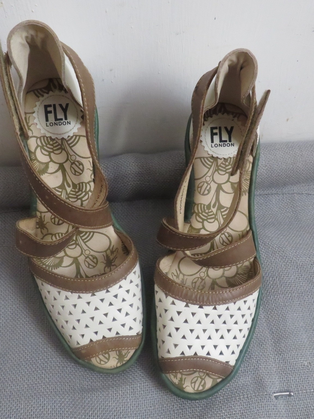FLY London Women's Brown and White Cutout Sandals